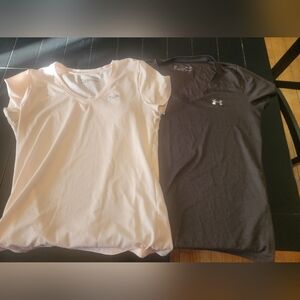 Under Armour Heat Gear V-Neck T-Shirts - Light Pink and Dark Gray BUNDLE